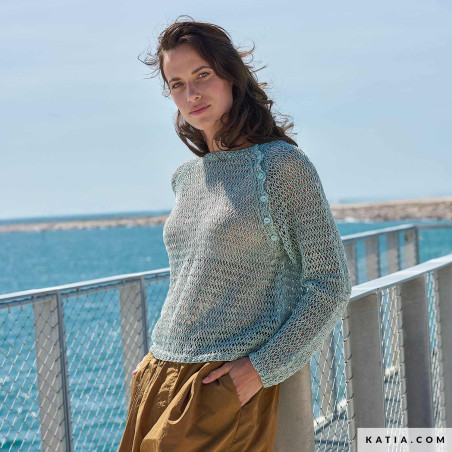 Pull en mailles ajourées avec Boho Lino Coton Katia