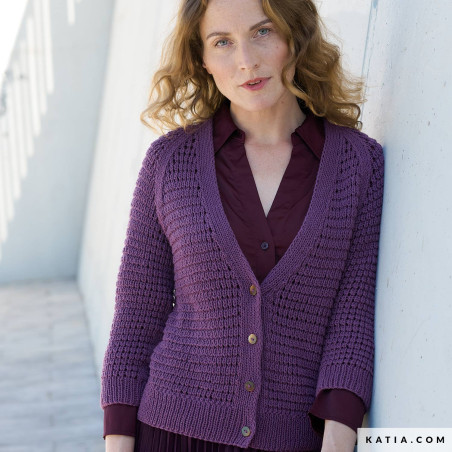 Gilet Bottom-up manches 3/4 avec Cotton-Camel de Katia