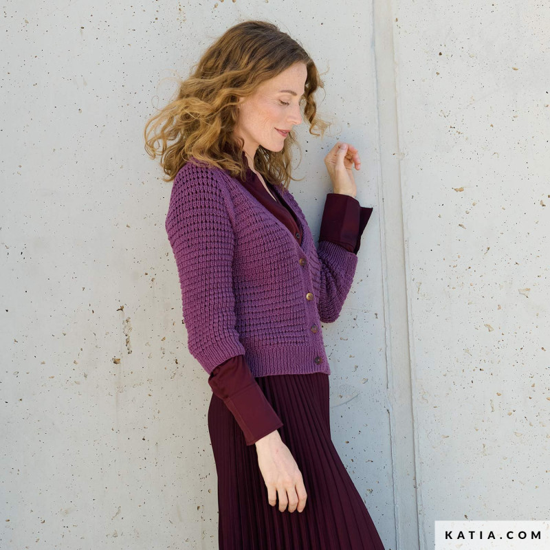 Gilet Bottom-up manches 3/4 avec Cotton-Camel de Katia